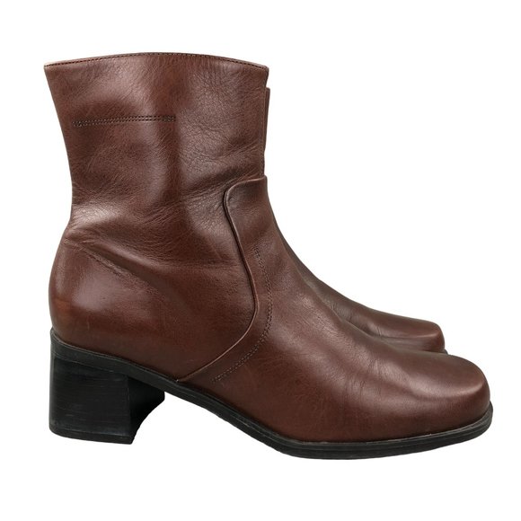 Naturalizer Women's Size 8M Brown Leather Block Heel Side Zip Ankle Booties - Picture 1 of 12